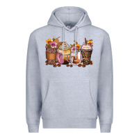 Heather Grey leopard rose glitter flowers coffee cups Premium Hoodie - Zillion Design Studio