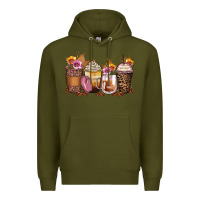 Army Green leopard rose glitter flowers coffee cups Premium Hoodie - Zillion Design Studio