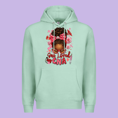 One Loved Cna Afro Messy Bun Premium Hoodie Designed By Texasbilliewilder