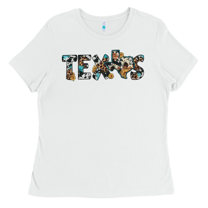 Texas Sunflower Cowhide Leopard Texas Map Ladies Tee by Artiststas | Teevron