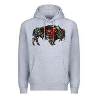 Heather Grey christmas bison Premium Hoodie - RanaPortraitStore