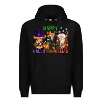 Black happy hallothanksmas with cow Premium Hoodie - texasbilliewilder