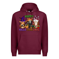 Burgundy happy hallothanksmas with cow Premium Hoodie - texasbilliewilder