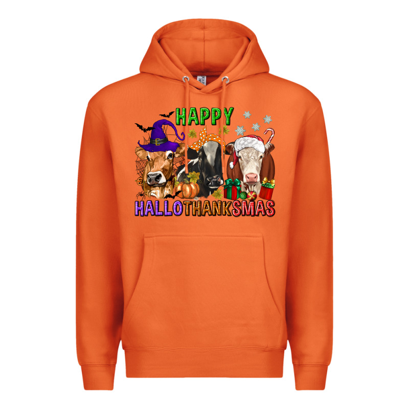 Happy Hallothanksmas With Cow Premium Hoodie by texasbilliewilder | Teevron