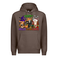 Coffee happy hallothanksmas with cow Premium Hoodie - texasbilliewilder