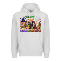 Dove Grey happy hallothanksmas with cow Premium Hoodie - texasbilliewilder