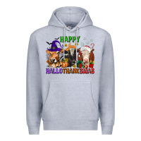 Heather Grey happy hallothanksmas with cow Premium Hoodie - texasbilliewilder