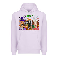 Lilac happy hallothanksmas with cow Premium Hoodie - texasbilliewilder
