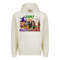 Oatmeal Heather happy hallothanksmas with cow Premium Hoodie - texasbilliewilder