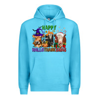 Ocean Blue happy hallothanksmas with cow Premium Hoodie - texasbilliewilder