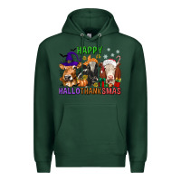 Sports Green happy hallothanksmas with cow Premium Hoodie - texasbilliewilder