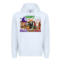 White happy hallothanksmas with cow Premium Hoodie - texasbilliewilder