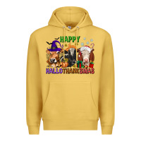 Antique Gold happy hallothanksmas with cow Premium Hoodie - texasbilliewilder