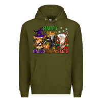 Army Green happy hallothanksmas with cow Premium Hoodie - texasbilliewilder