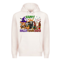 Pale Pink happy hallothanksmas with cow Premium Hoodie - texasbilliewilder