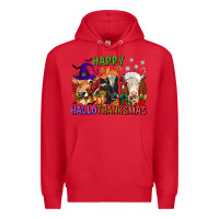 Red happy hallothanksmas with cow Premium Hoodie - texasbilliewilder
