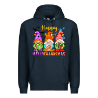 Navy happy hallothanksmas gnomes Premium Hoodie - texasbilliewilder