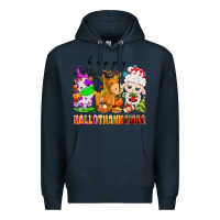 Navy happy hallothanksmas farm animals Premium Hoodie - texasbilliewilder