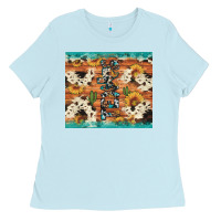 Baby Blue texas sunflower cactus cowhide Ladies Tee - Artiststas