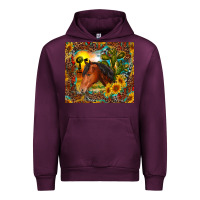 Mauve Wine western horse and sunflower Urban Hoodie - RanaPortraitStore