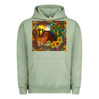 Pigment Oil Green western horse and sunflower Urban Hoodie - RanaPortraitStore