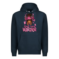 Navy brest cancer warrior afro messy bun Premium Hoodie - texasbilliewilder