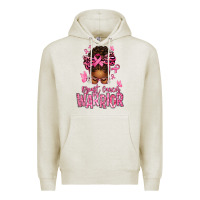 Oatmeal Heather brest cancer warrior afro messy bun Premium Hoodie - texasbilliewilder