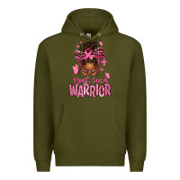 Army Green brest cancer warrior afro messy bun Premium Hoodie - texasbilliewilder