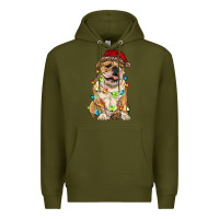 Army Green christmas bulldog Premium Hoodie - RanaPortraitStore
