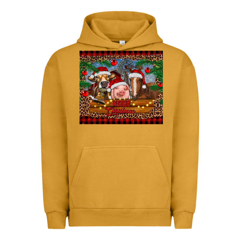 Merry Christmas Cow Pig And Horse Urban Hoodie by RanaPortraitStore | Teevron