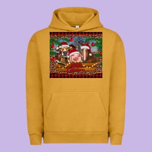 Merry Christmas Cow Pig And Horse Urban Hoodie Designed By Ranaportraitstore