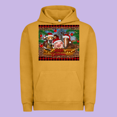 Merry Christmas Cow Pig And Horse Urban Hoodie Designed By Ranaportraitstore