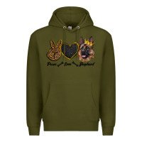 Army Green peace love shepherd Premium Hoodie - RanaPortraitStore