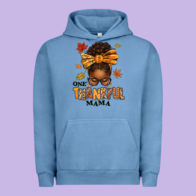 One Thankful Mama Afro Messy Bun Urban Hoodie Designed By Texasbilliewilder