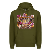 Army Green i run on caffeine and kisses Premium Hoodie - Zillion Design Studio
