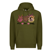 Army Green peace love bulldog Premium Hoodie - RanaPortraitStore