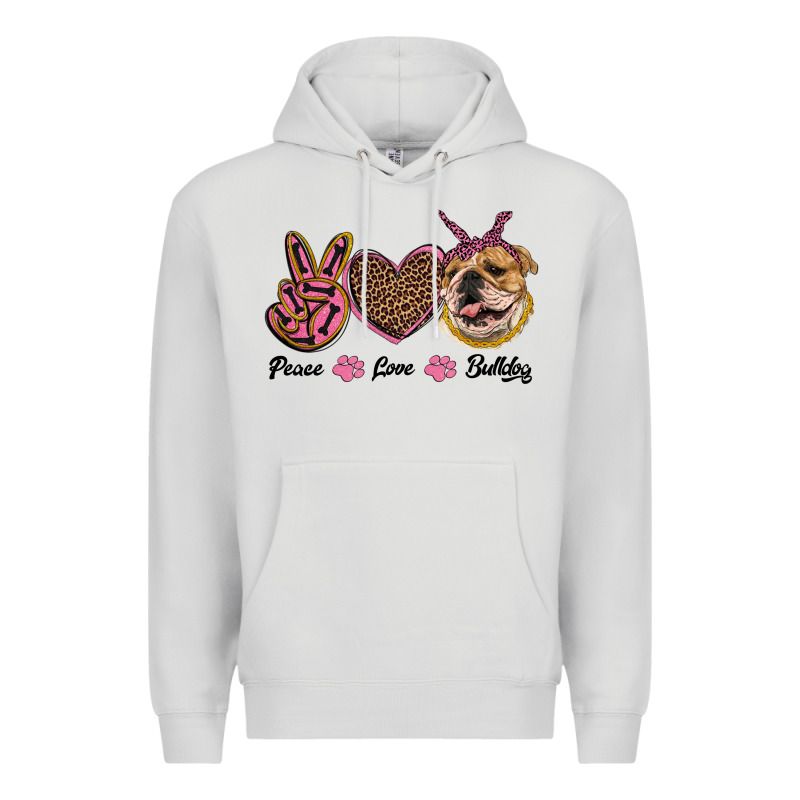Peace Love Bulldog Premium Hoodie by RanaPortraitStore | Teevron