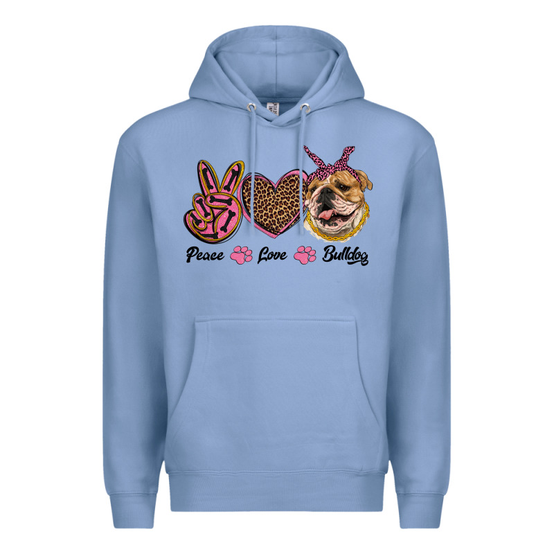 Peace Love Bulldog Premium Hoodie by RanaPortraitStore | Teevron