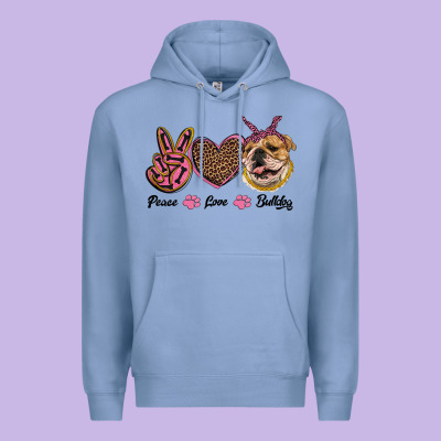 Peace Love Bulldog Premium Hoodie Designed By Ranaportraitstore