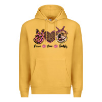 Mustard peace love bulldog Premium Hoodie - RanaPortraitStore