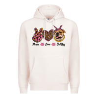 Pale Pink peace love bulldog Premium Hoodie - RanaPortraitStore