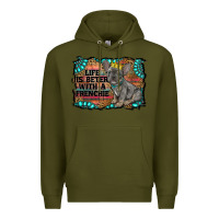 Army Green life is better with a frenchie Premium Hoodie - RanaPortraitStore