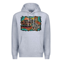 Heather Grey life is better with a frenchie Premium Hoodie - RanaPortraitStore