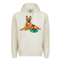 Oatmeal Heather german shepherd with food bowl Premium Hoodie - texasbilliewilder