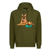 Army Green german shepherd with food bowl Premium Hoodie - texasbilliewilder