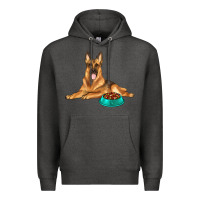 Charcoal Heather german shepherd with food bowl Premium Hoodie - texasbilliewilder