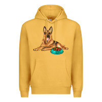 Mustard german shepherd with food bowl Premium Hoodie - texasbilliewilder