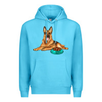 Ocean Blue german shepherd with food bowl Premium Hoodie - texasbilliewilder
