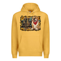 Mustard life is better with a bulldog Premium Hoodie - RanaPortraitStore