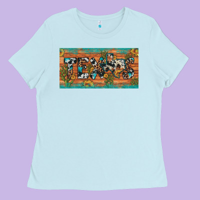 Texas Sunflower Cactus Cowhide Leopard Licence Plate Ladies Tee Designed By Artiststas